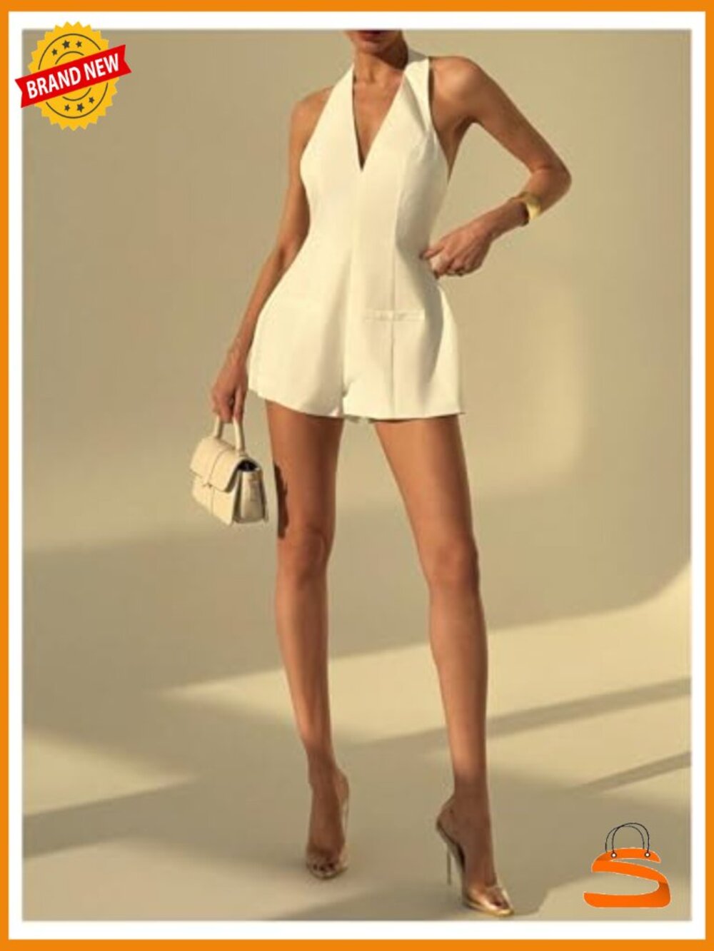 Backless Halter Jumpsuit Sleeveless Wide Leg Romper for Going Out - Picture 5 of 5